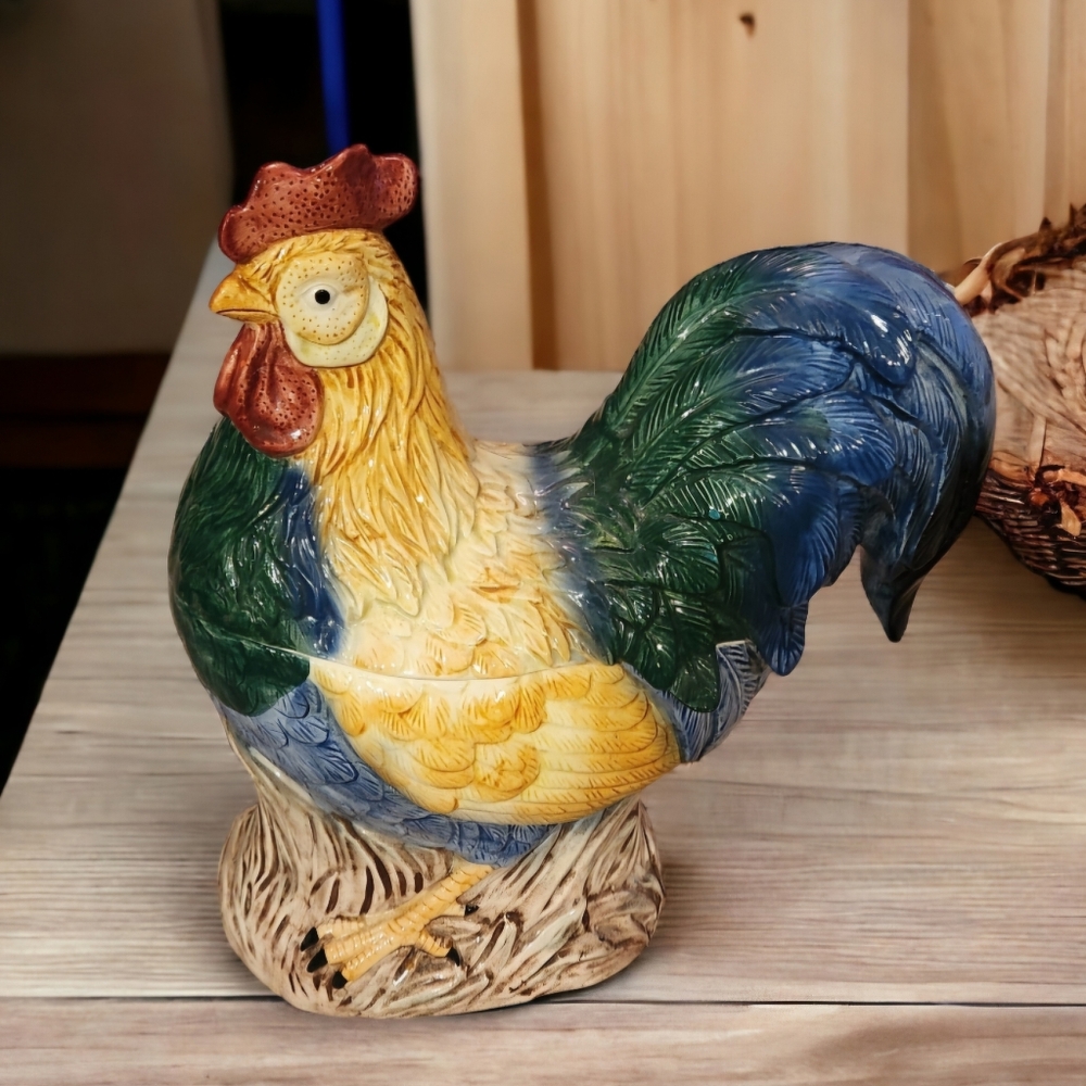 Fitz and Floyd Omnibus Rooster Cookie Jar 1995 French Country Hen Collection EUC